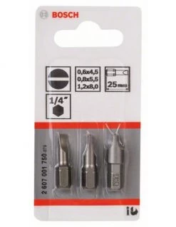 Pack 3 Embouts De Vissage Extra-dure S0,6x4.5 S0.8x5.5 S1.2x8 Longueur 25 Mm | 2607001750 - Bosch | IFD Outillage -Promos Perceuse - Visseuse Boutique pack 3 embouts de vissage extra dure s06x45 s08x55 s12x8 longueur 25 mm 2607001750 bosch 1