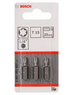 Promos Perceuse - Visseuse Boutique -Promos Perceuse - Visseuse Boutique pack 3 embouts de vissage torx extra dure t15 longueur 25 mm 2607001607 bosch 1